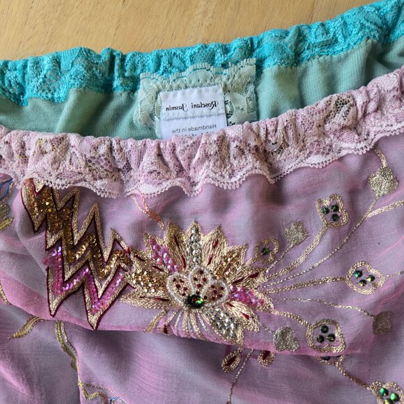 Handmade Tube Top Embroidered Sequins Flowers Vintage Romantic Blouse - Picture 5 of 13